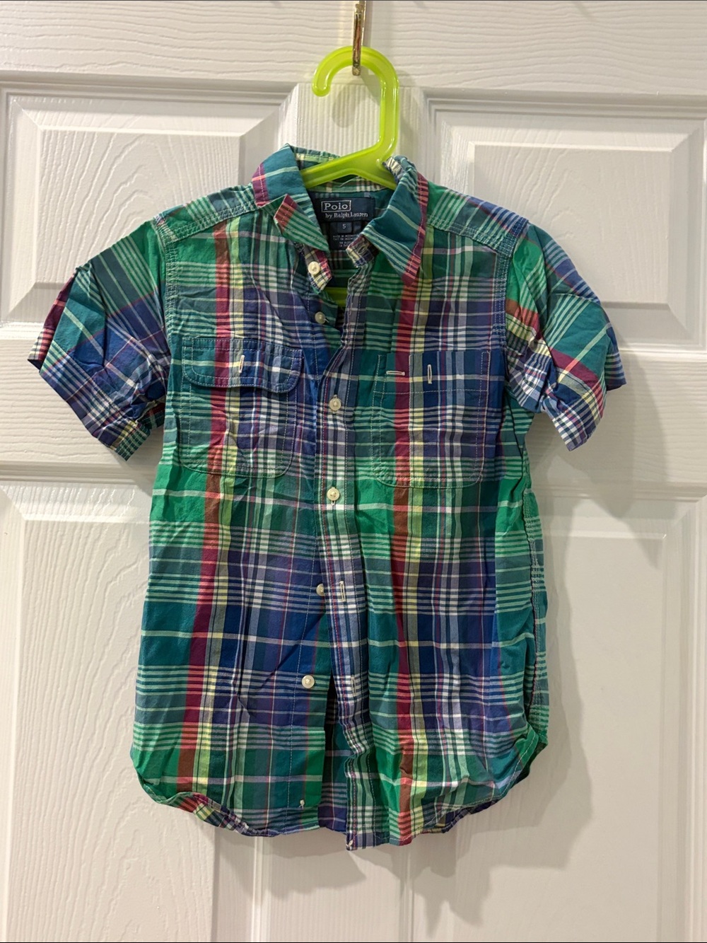 Polo Ralph Lauren Green Plaid Short-Sleeve Button-Up Shirt Size 5